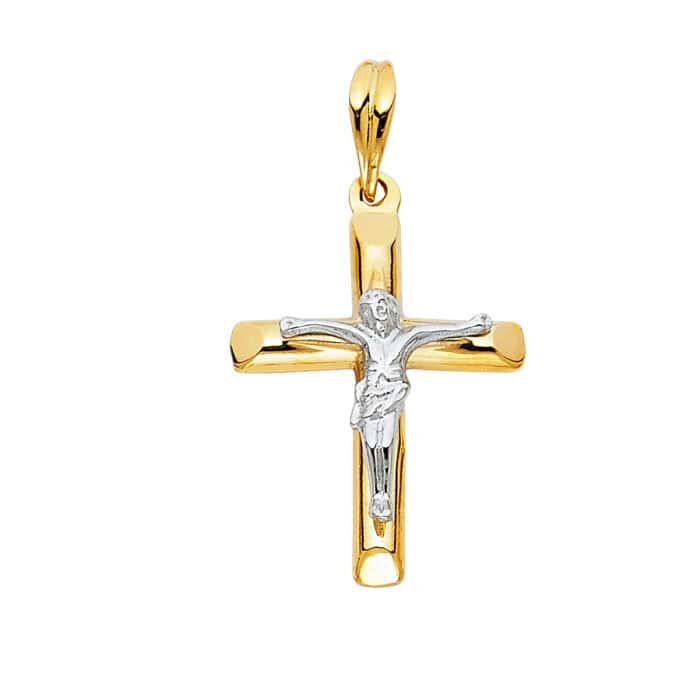 14K Two Tone Gold Religious Crucifix Pendant