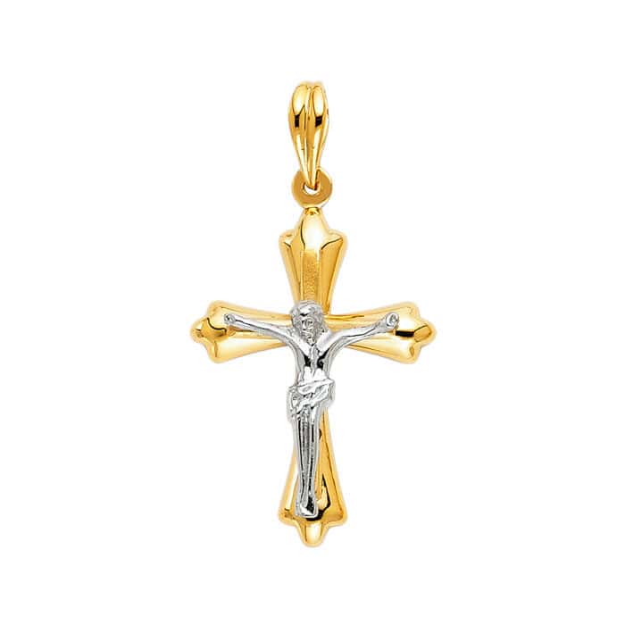 14K Two Tone Gold Religious Crucifix Pendant