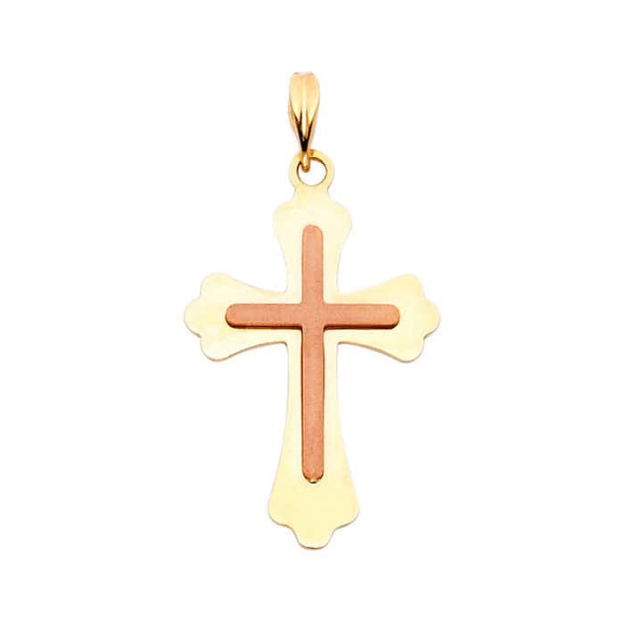 14K Two Tone Gold Religious Cross Pendant