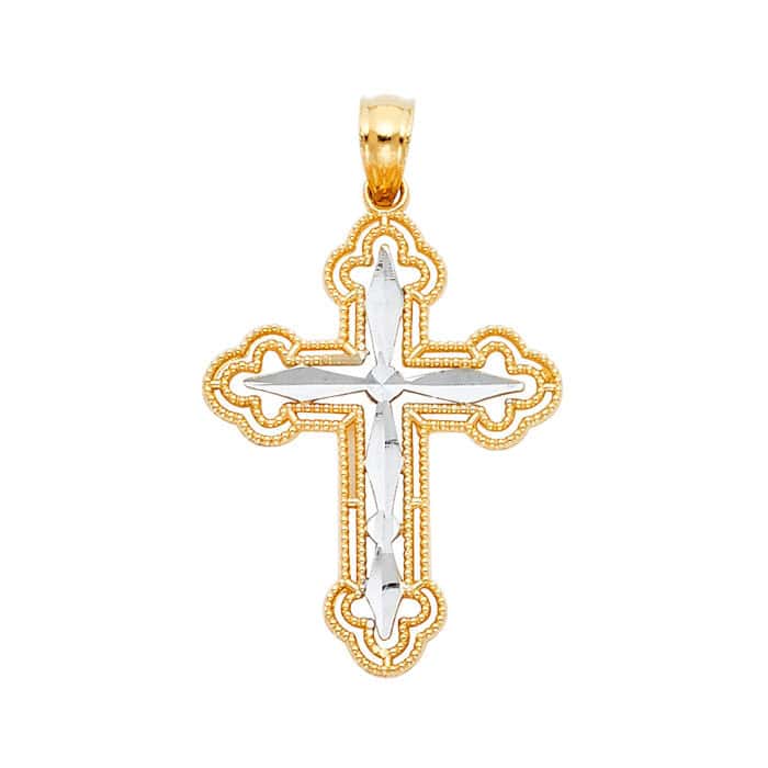 14K Two Tone Gold Religious Cross Pendant