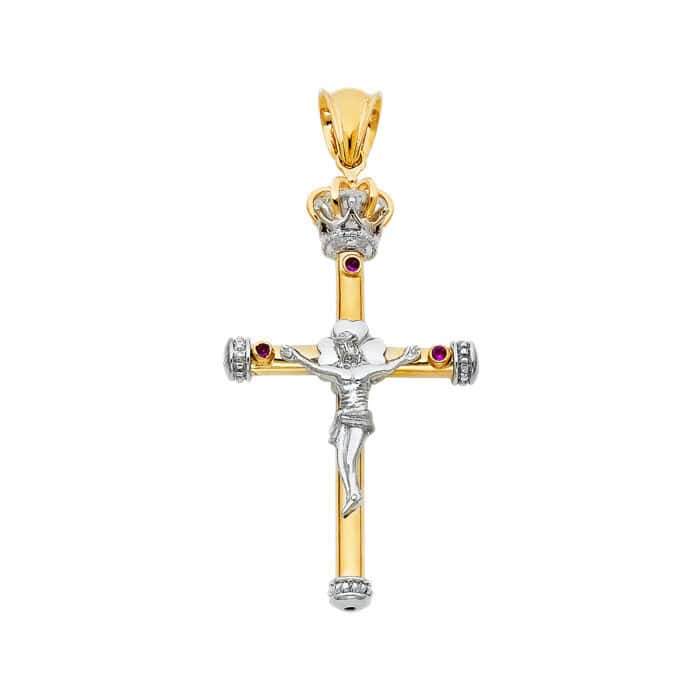 14K Two Tone Gold Religious Crucifix Pendant