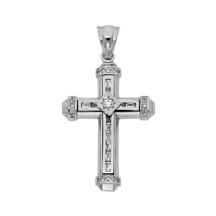14K White Gold Religious Cross Pendant