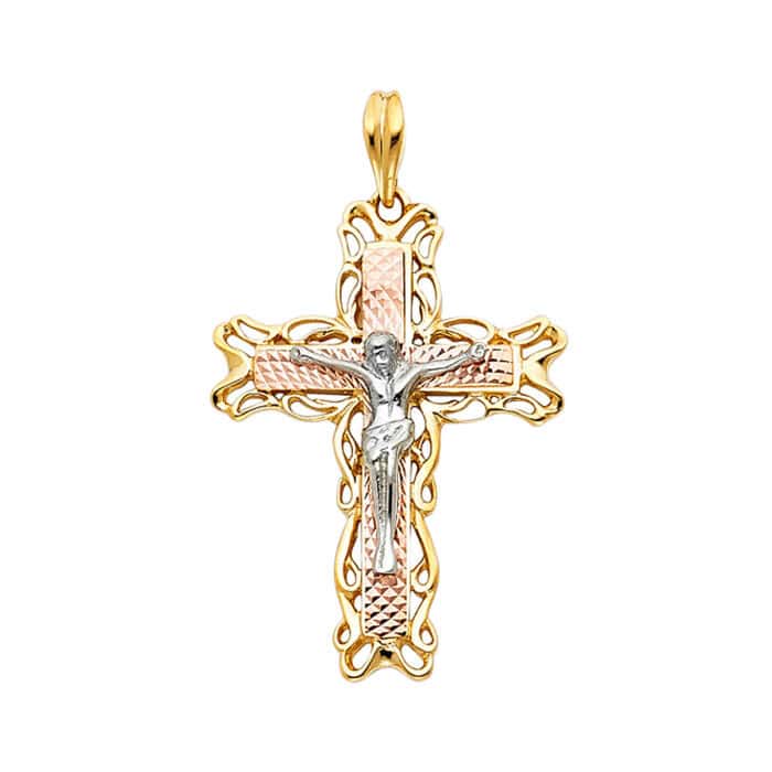 14K Tri Color Gold Religious Crucifix Pendant
