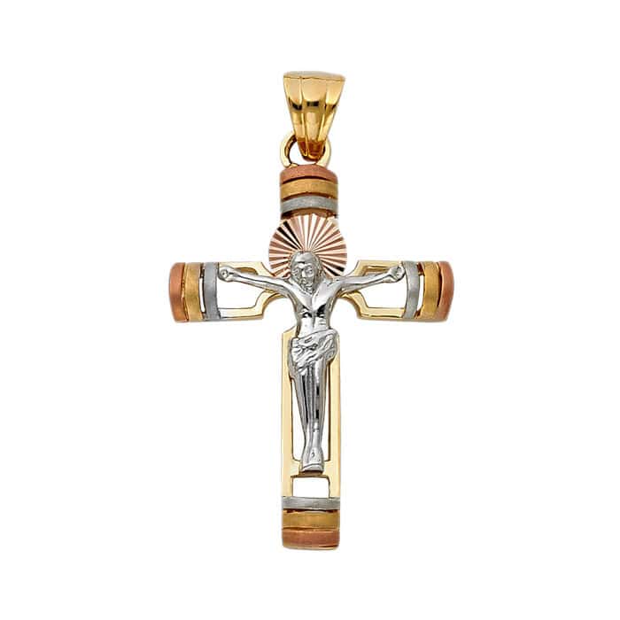 14K Tri Color Gold Religious Crucifix Pendant