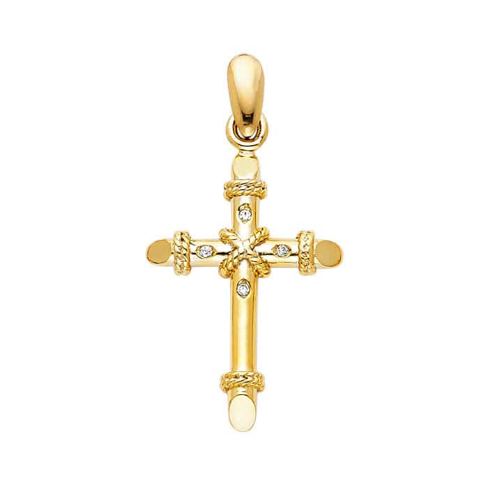 14K Yellow Gold Cubic Zirconia Religious Cross Pendant