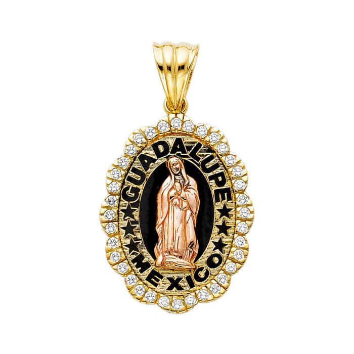 14K Two Tone Gold Cubic Zirconia Religious Guadalupe Pendant