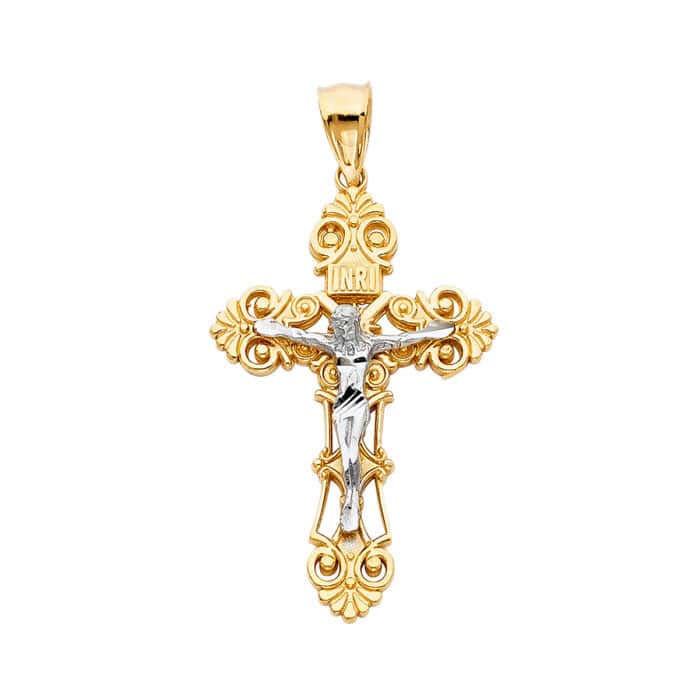 14K Two Tone Gold Religious Crucifix Pendant
