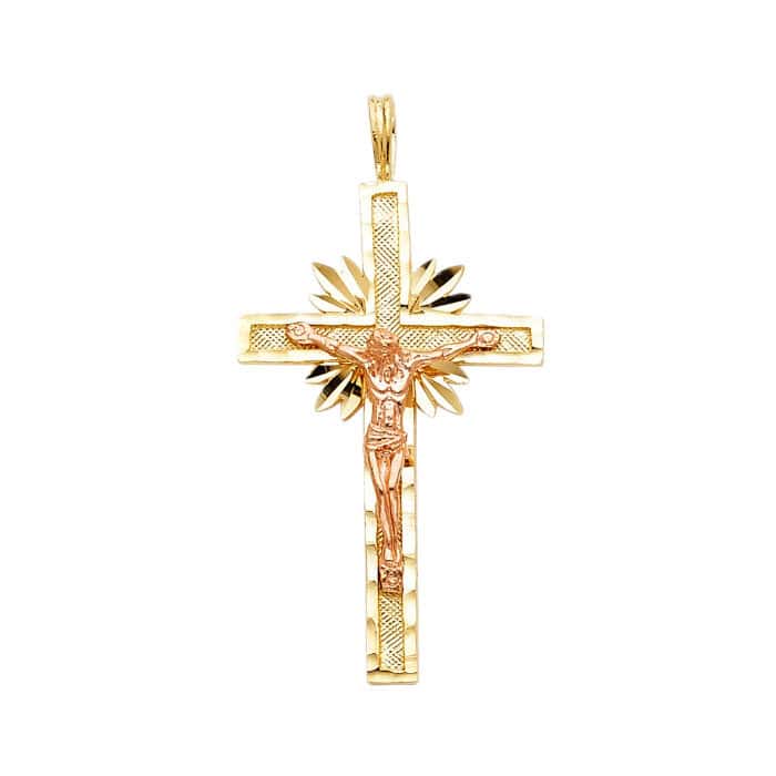 14K Two Tone Gold Religious Crucifix Pendant
