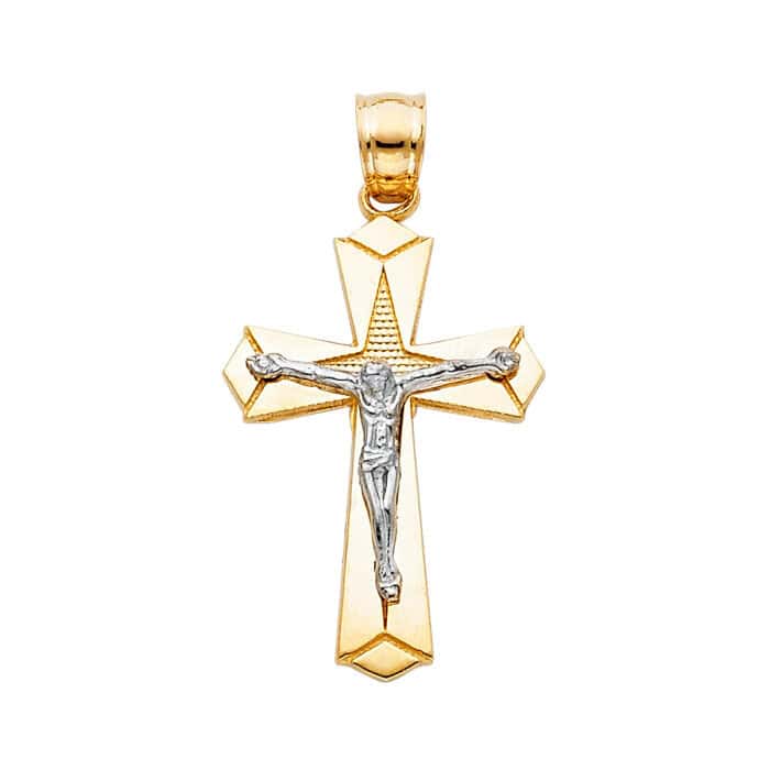 14K Two Tone Gold Religious Crucifix Pendant