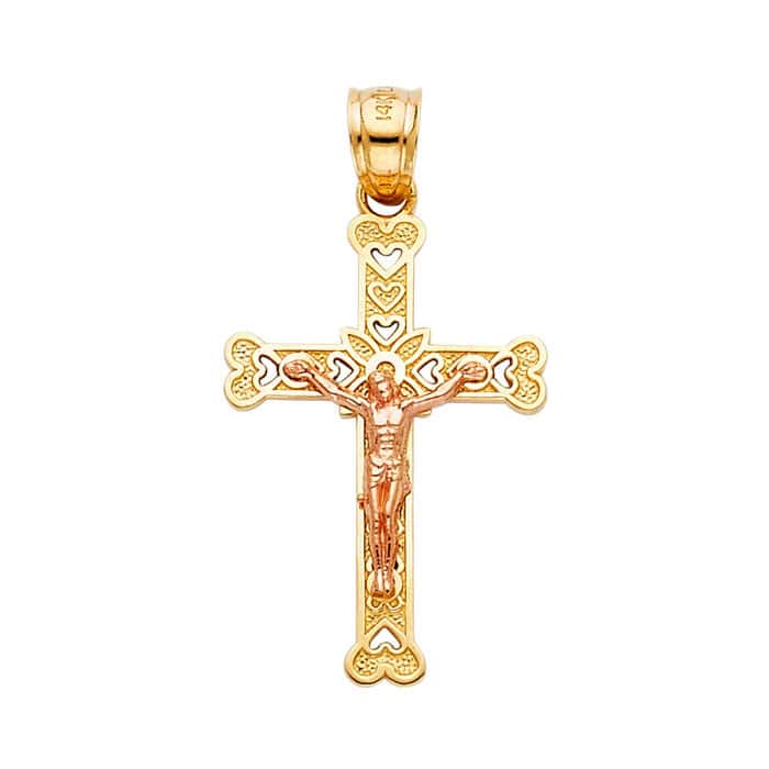 14K Two Tone Gold Religious Crucifix Pendant