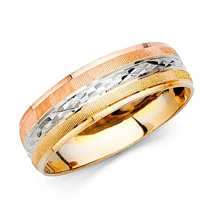14K Tri Color Gold Men's Wedding Band