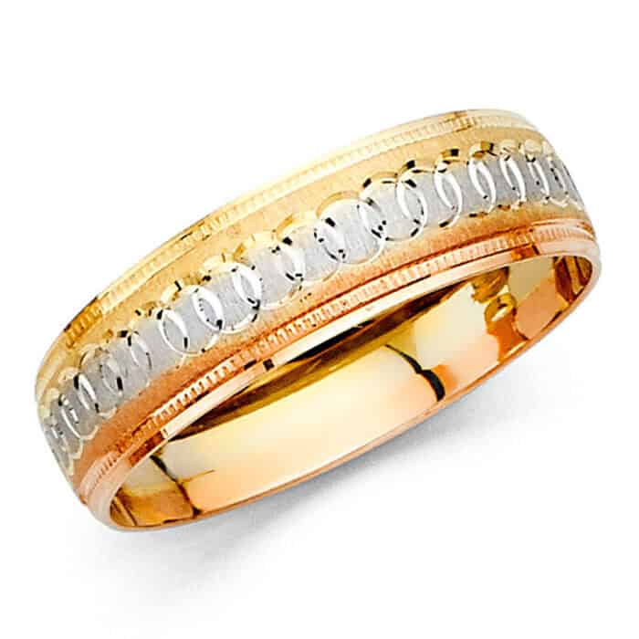 14K Tri Color Gold Men's Wedding Band