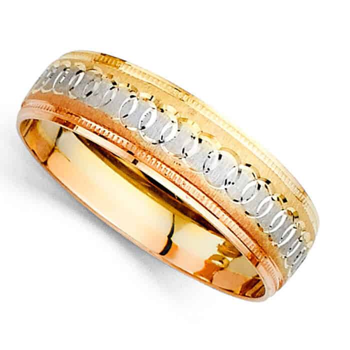 14K Tri Color Gold Men's Wedding Band - Image 4