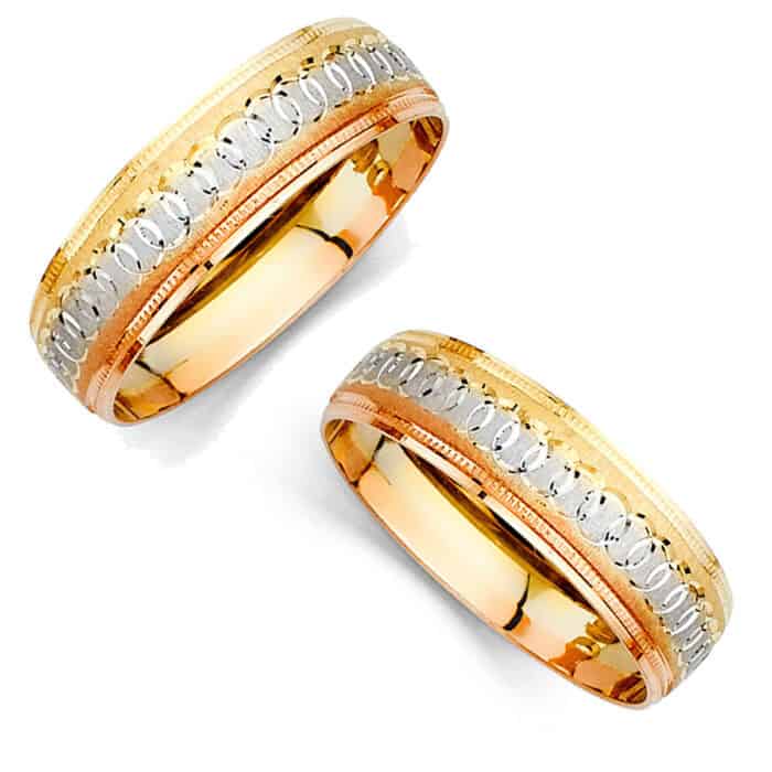 14K Tri Color Gold Men's Wedding Band - Image 3