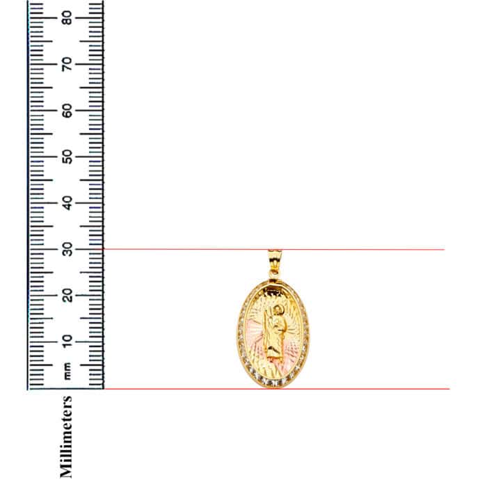 14K Tri Color Gold Cubic Zirconia San Judas Medal Pendant - Image 3