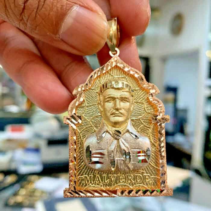 14k Trio Gold Jesus malverde narco saint Sinaloa pendant diamond cut 15.5g