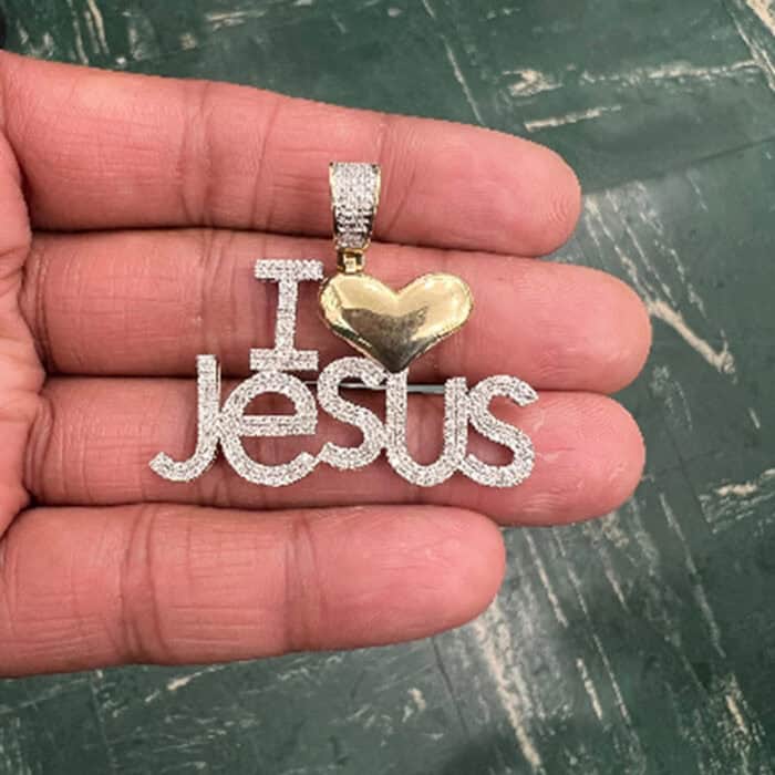 10k Yellow Gold 0.84ct Diamond "I Love Jesus"/ Men's Lion Pendant/ Handmade Pendant/ Men's Charm Pendant One Of a Kind Pendant
