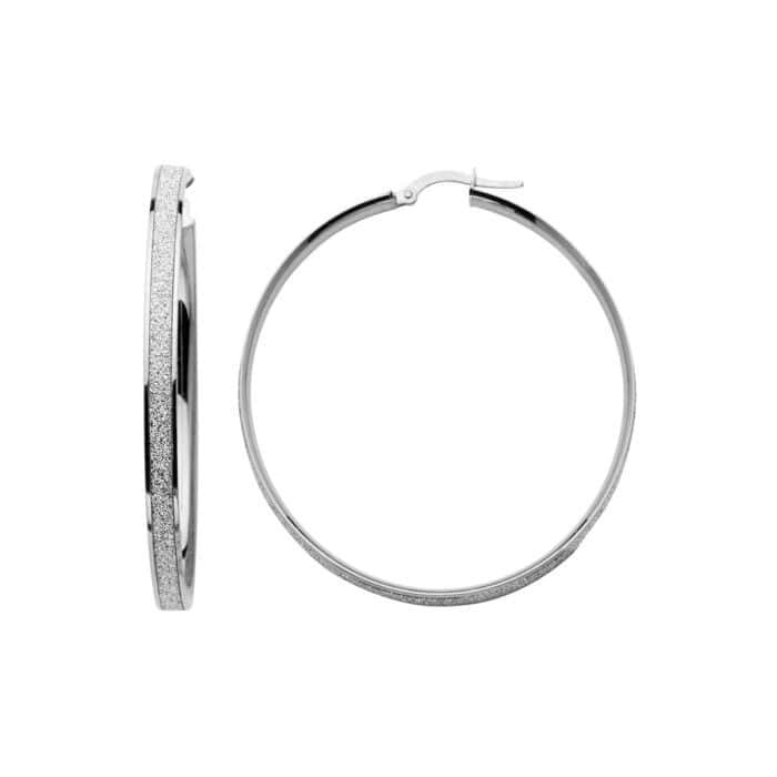 14K White Gold 4mm Sparkling Center Hoop Earrings