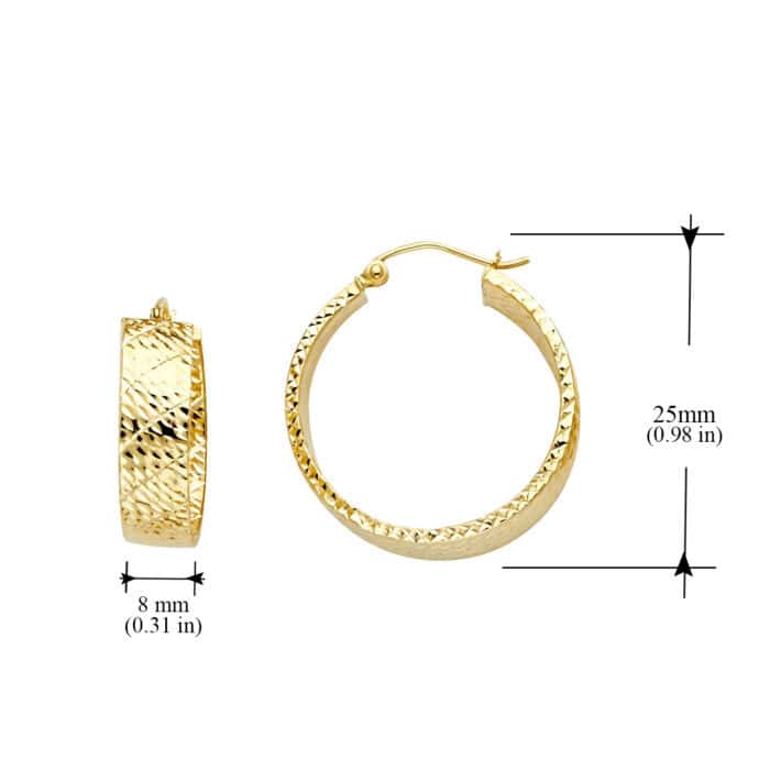 14K Yellow Gold Hollow Wide Full DC Hoop Earrings - Image 3