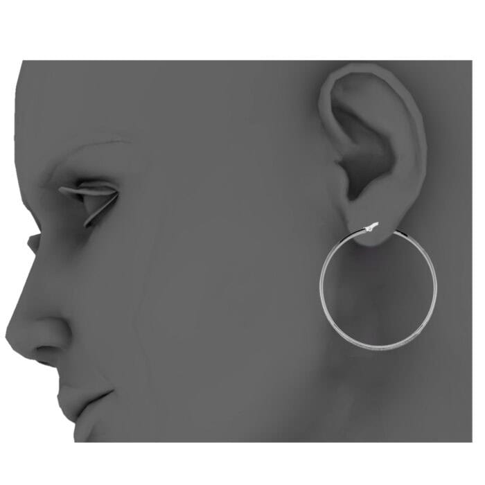 14K White Gold 4mm Sparkling Center Hoop Earrings - Image 3