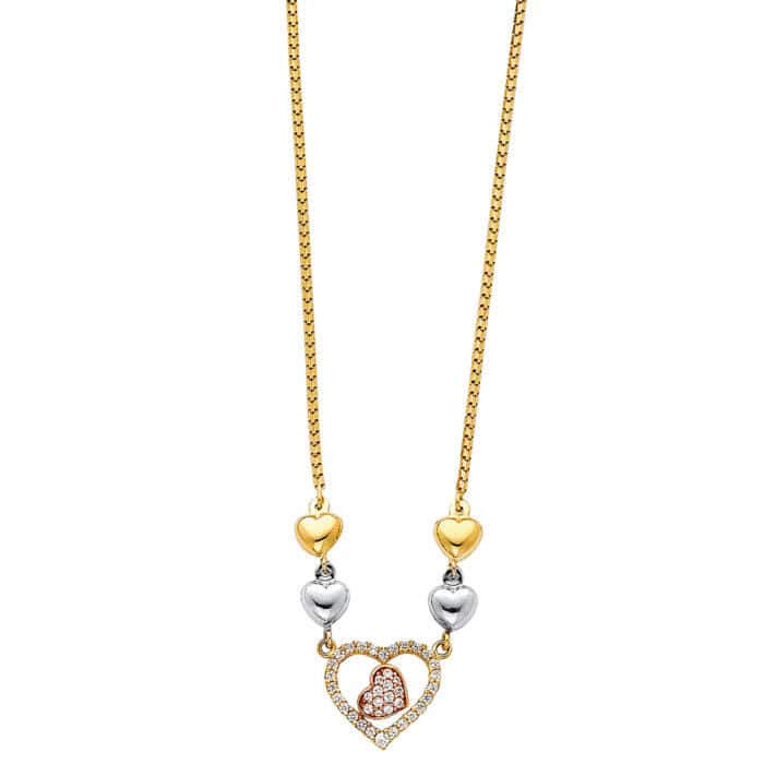 14K Yellow Gold Cubic Zirconia Fashion Necklaces - 17"