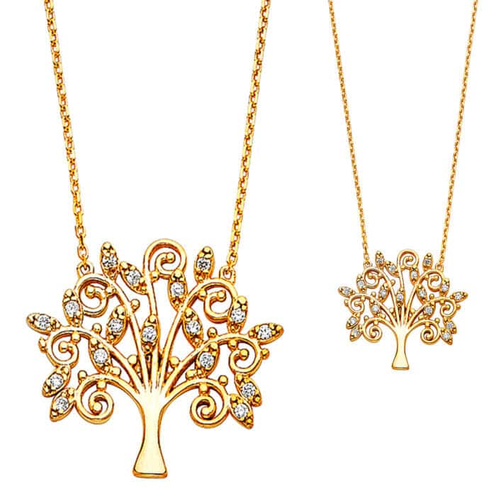 14K Yellow Gold Cubic Zirconia Magic Tree Necklace - 17+1" - Image 3