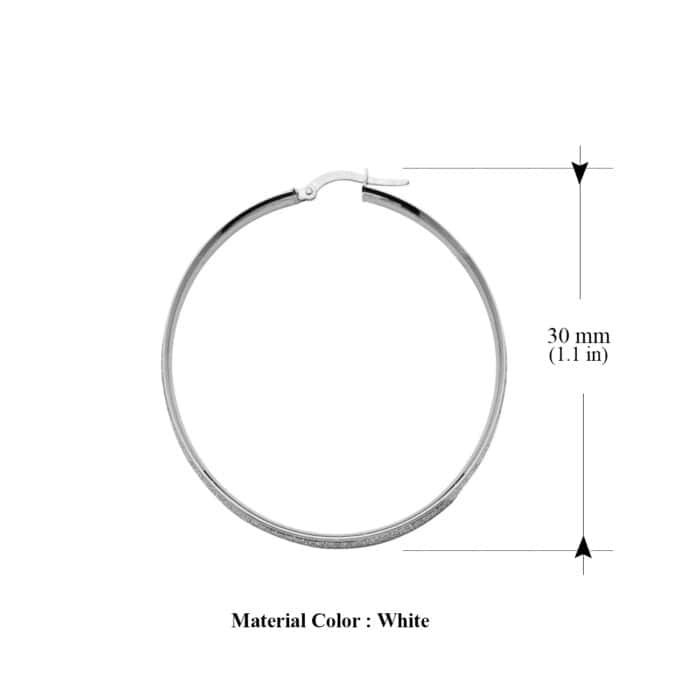 14K White Gold 4mm Sparkling Center Hoop Earrings - Image 2