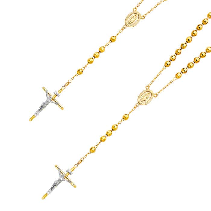 14K Yellow Gold 6mm Ball Rosary Necklace - 26" - Image 3