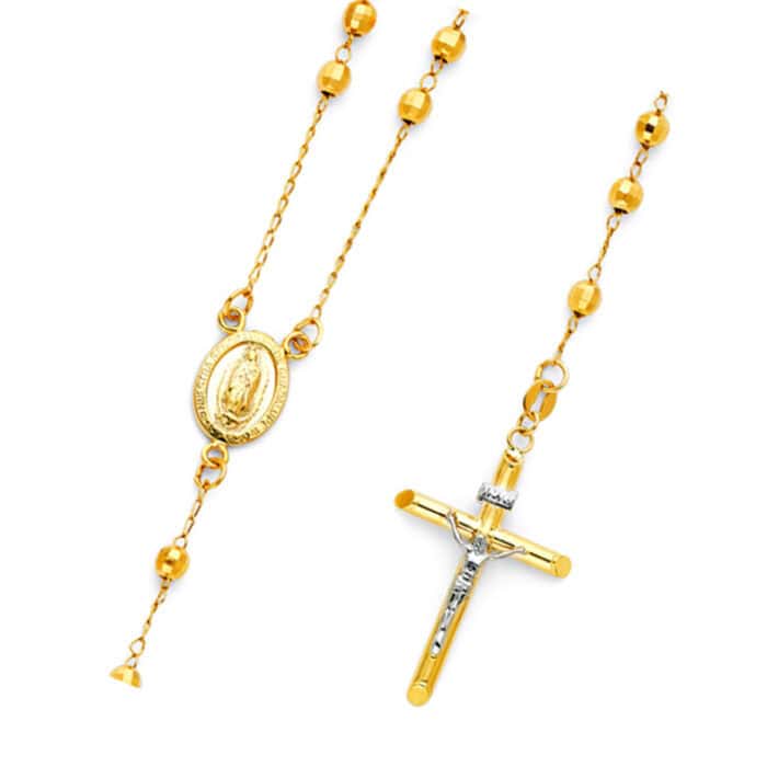 14K Yellow Gold 4mm Ball Rosary Necklace - 26" - Image 3