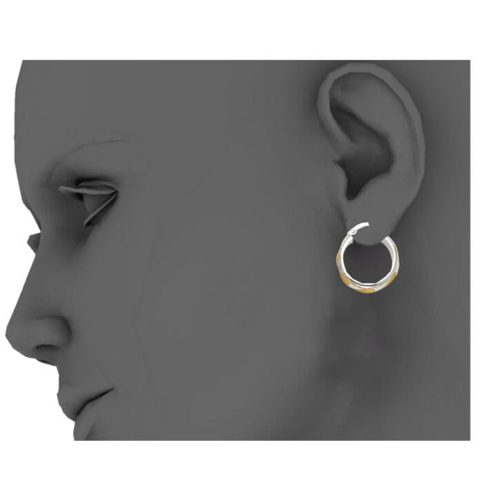 14K Two Tone Gold 6mm Hollow Hoop Earrings - Image 3