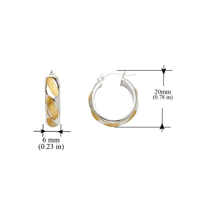 14K Two Tone Gold 6mm Hollow Hoop Earrings - Image 2