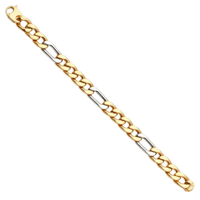 14K Two Tone Gold Fancy Hollow Figaro Bracelet - 7.75"