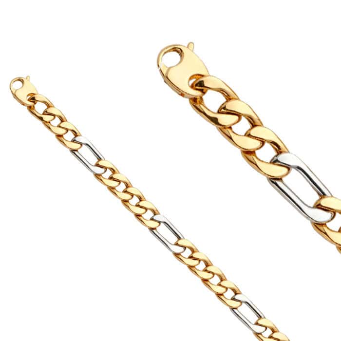 14K Two Tone Gold Fancy Hollow Figaro Bracelet - 7.75" - Image 2