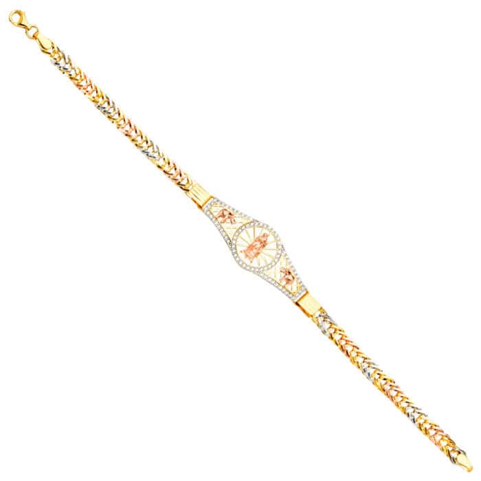 14K Tri Color Gold Guadalupe ID Bracelet - 7.5"