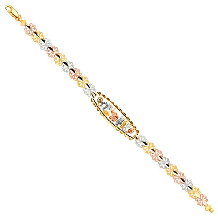 14K Tri Color Gold Lucky ID Bracelet - 7.5"