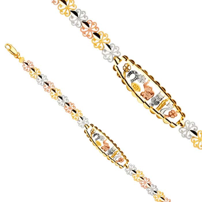14K Tri Color Gold Lucky ID Bracelet - 7.5" - Image 2