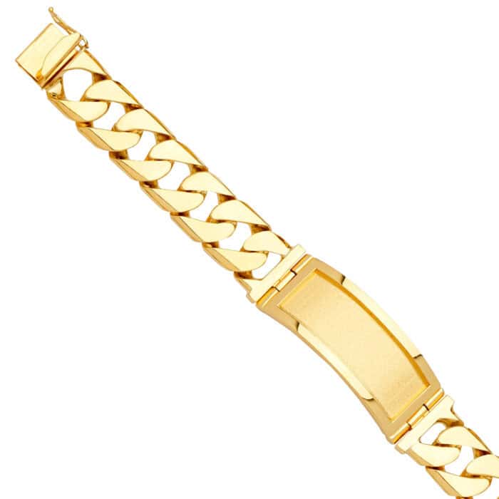 14K Yellow Gold Solid Link ID Bracelet - 9"