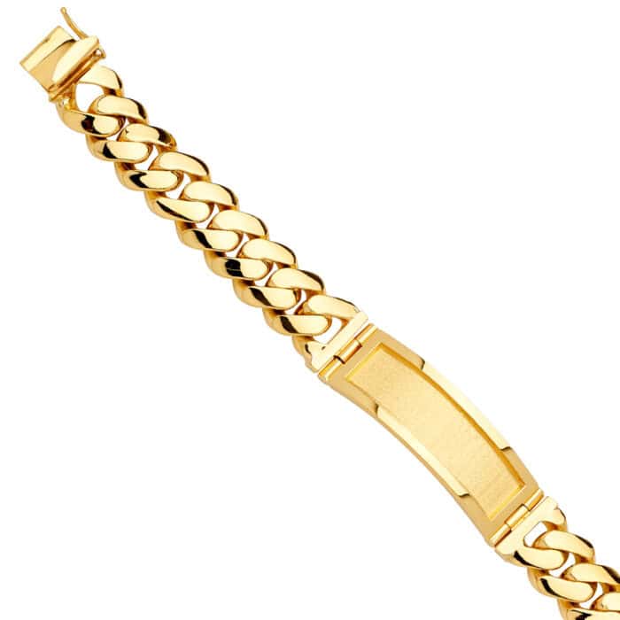 14K Yellow Gold Solid Link ID Bracelet - 9"
