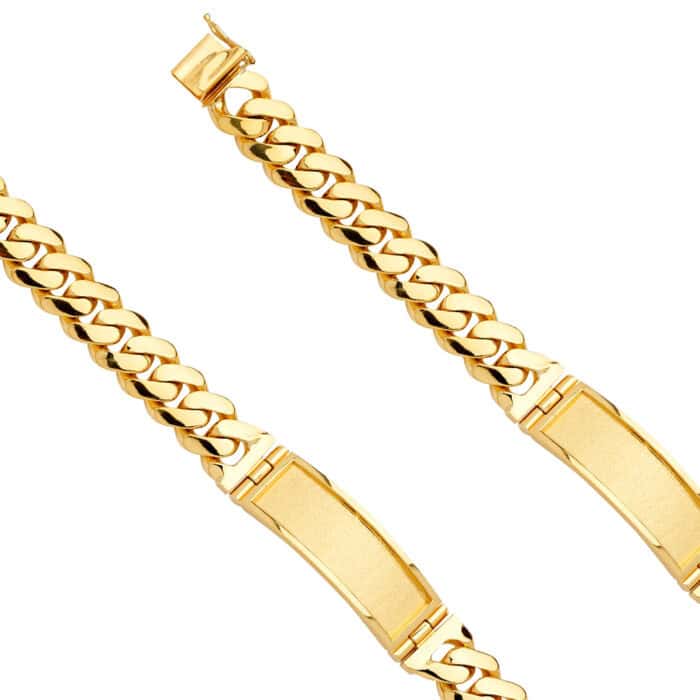 14K Yellow Gold Solid Link ID Bracelet - 9" - Image 2