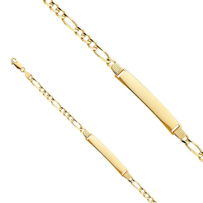 14K Yellow Gold Figaro 3+1 ID Bracelet - 7.5" - Image 2