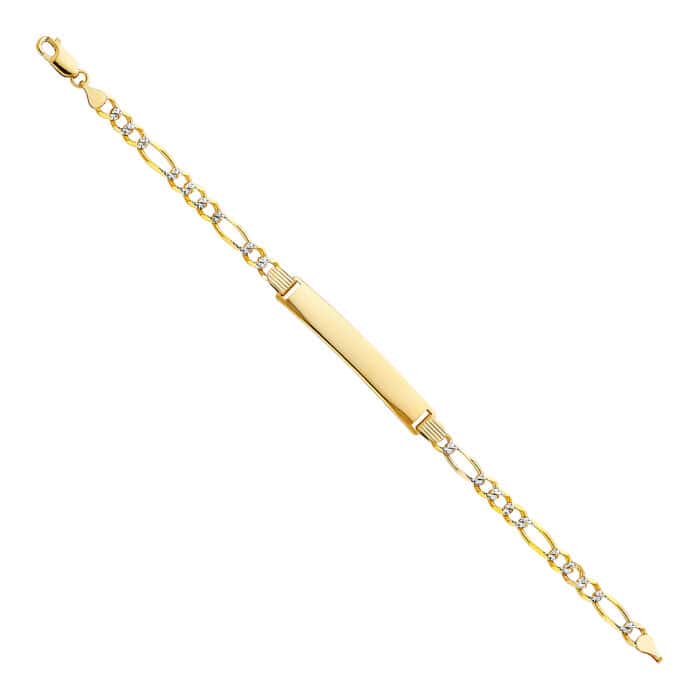 14K Two Tone gold Figaro 3+1 WP ID Bracelet - 7.5"