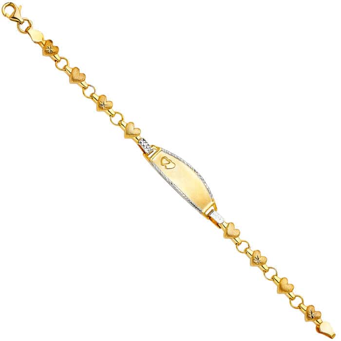 14K Two Tone Gold Stampato Oval Baby ID Bracelet - 6"