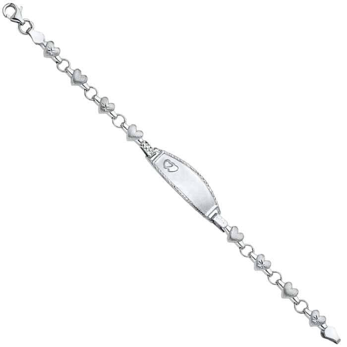 14K White Gold Stampato Oval Baby ID Bracelet - 6"