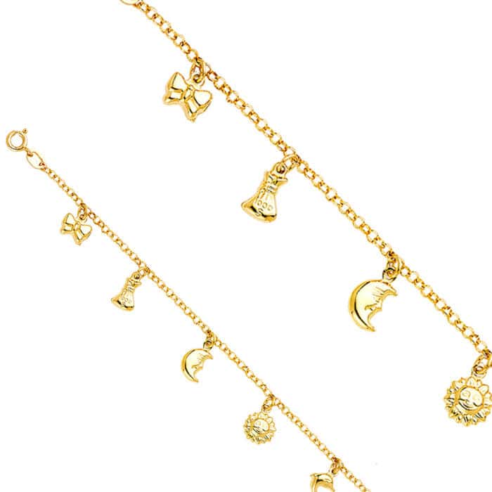 14K Yellow Gold Hanging Charm Bracelet - 7" - Image 2