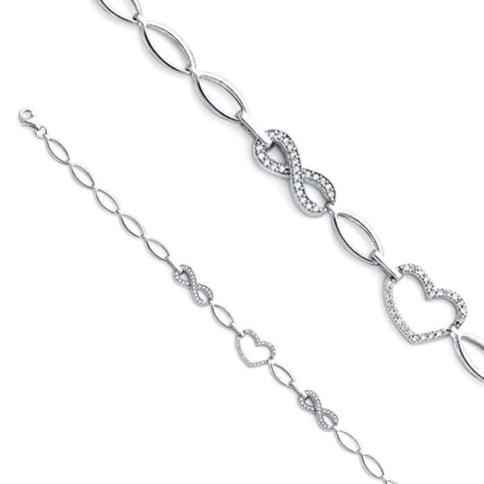 14K White Gold Cubic Zirconia Bracelet - 7.25" - Image 2
