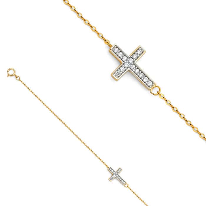 14K Yellow Gold Light Cubic Zirconia Chain Bracelet - 7+1" - Image 2