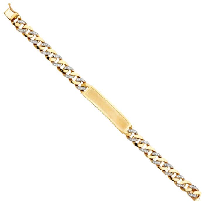 14K Yellow Gold Cubic Zirconia Cuban Link ID Bracelet - 8.5"
