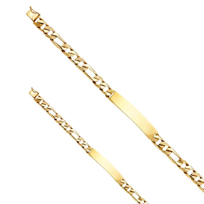 14K Yellow Gold Nugget Figaro Link ID Bracelet - 8" - Image 2