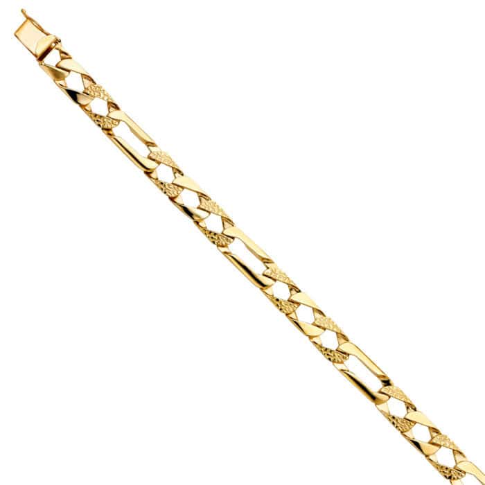 14K Yellow Gold Nugget Figaro Link Bracelet - 8.5"