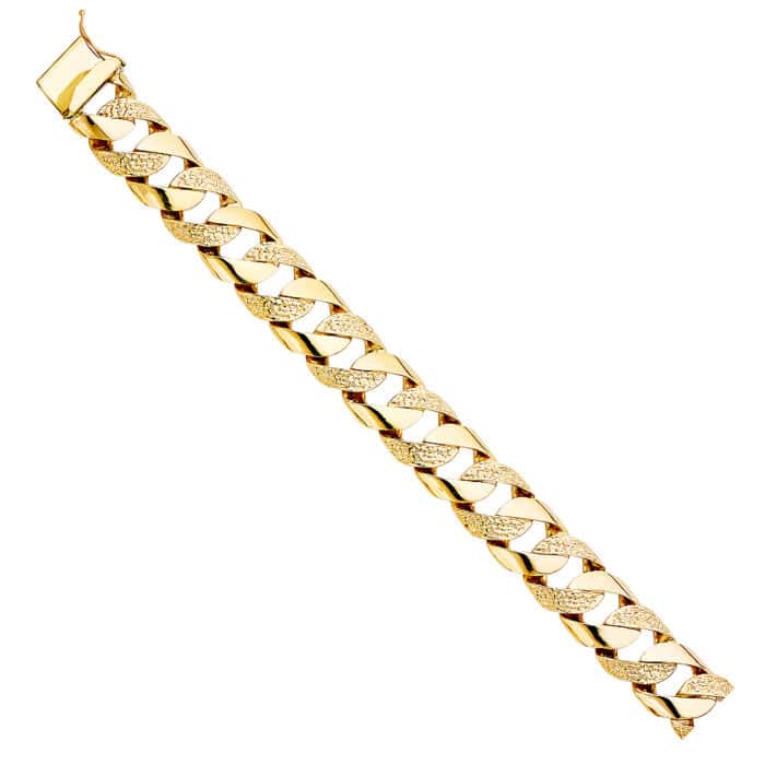 14K Yellow Gold Nugget Cuban Link Bracelet - 9"